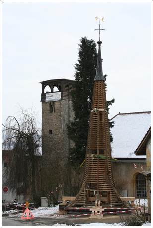 Le clocher du temple de Môtier